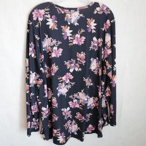J Jill Fit Performance Long Sleeve Tee Navy Floral 2X Activewear Athleisure